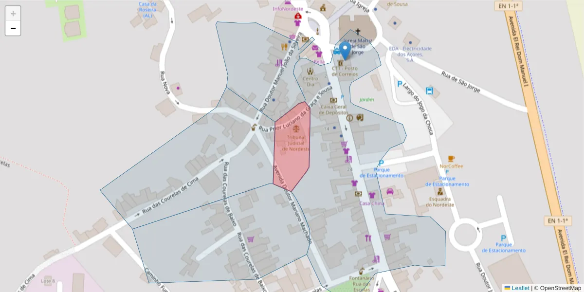 Mapa detalhado do código postal 9630-181 com limites, códigos postais vizinhos e agências dos correios