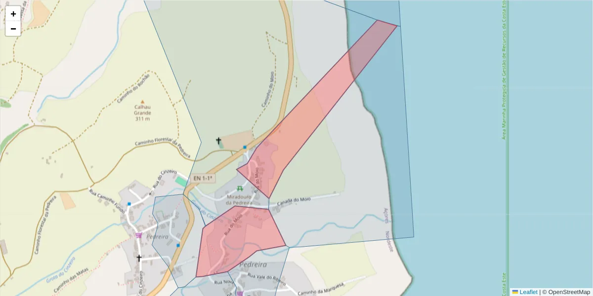 Mapa detalhado do código postal 9630-199 com limites, códigos postais vizinhos e agências dos correios