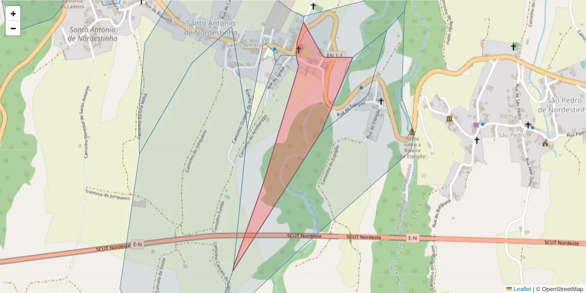 Mapa detalhado do código postal 9630-232 com limites, códigos postais vizinhos e agências dos correios
