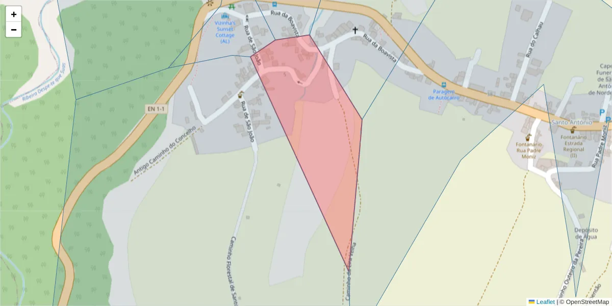 Mapa detalhado do código postal 9630-242 com limites, códigos postais vizinhos e agências dos correios