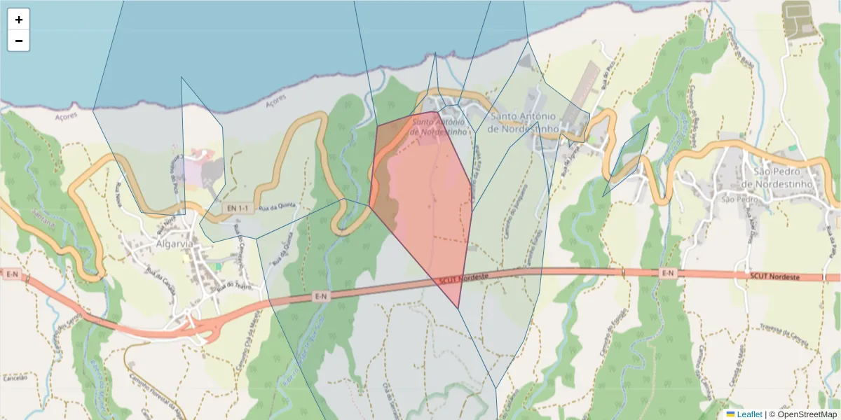 Mapa detalhado do código postal 9630-243 com limites, códigos postais vizinhos e agências dos correios