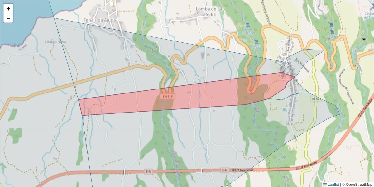 Mapa detalhado do código postal 9630-279 com limites, códigos postais vizinhos e agências dos correios