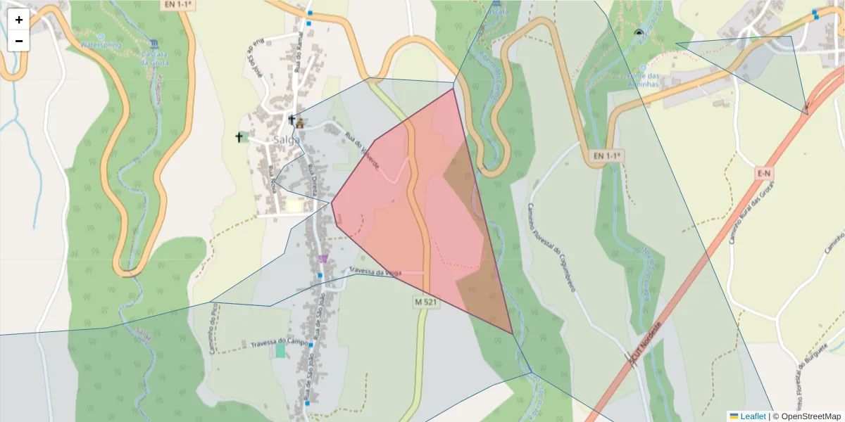 Mapa detalhado do código postal 9630-281 com limites, códigos postais vizinhos e agências dos correios