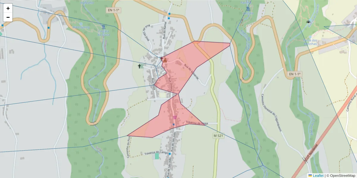 Mapa detalhado do código postal 9630-282 com limites, códigos postais vizinhos e agências dos correios