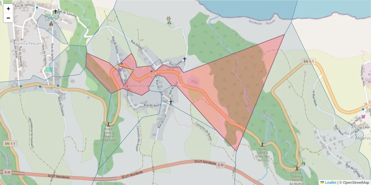Mapa detalhado do código postal 9630-301 com limites, códigos postais vizinhos e agências dos correios