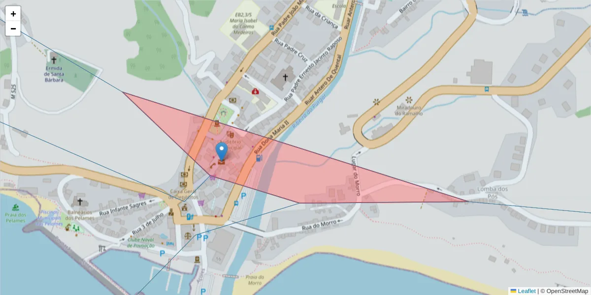 Mapa detalhado do código postal 9650-412 com limites, códigos postais vizinhos e agências dos correios