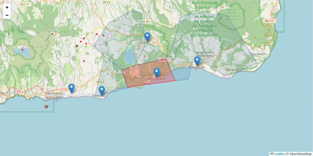Mapa detalhado do código postal 9675-174 com limites, códigos postais vizinhos e agências dos correios