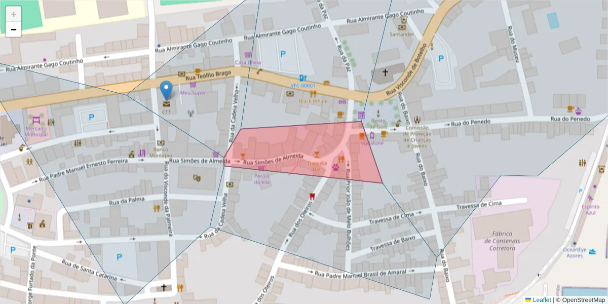 Mapa detalhado do código postal 9680-178 com limites, códigos postais vizinhos e agências dos correios