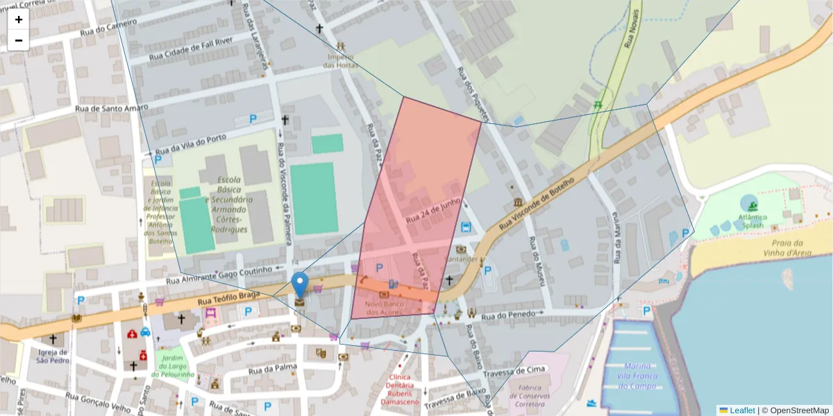 Mapa detalhado do código postal 9680-179 com limites, códigos postais vizinhos e agências dos correios