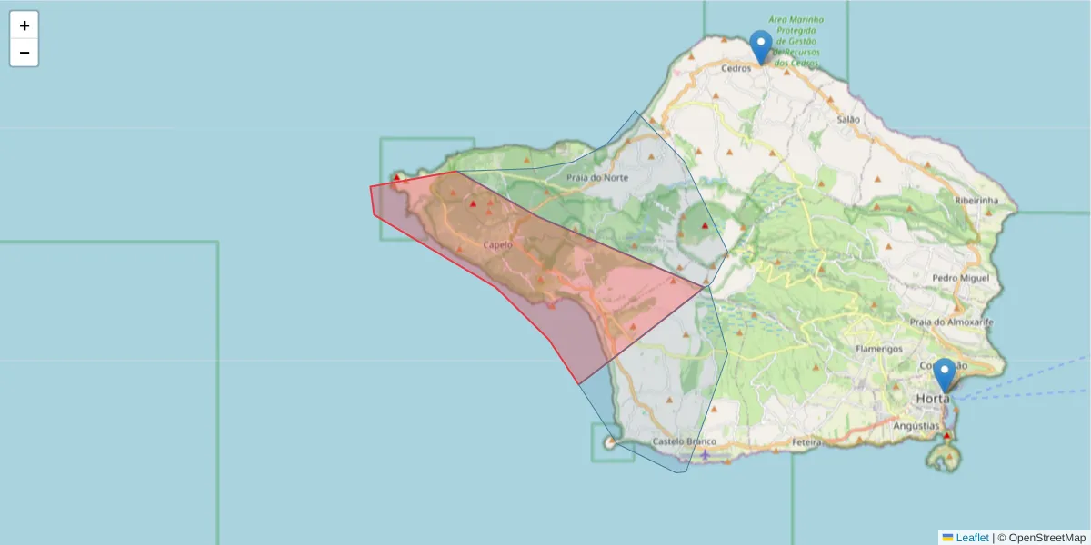 Mapa detalhado do código postal 9900-302 com limites, códigos postais vizinhos e agências dos correios