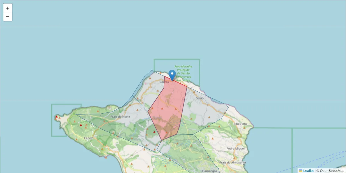 Mapa detalhado do código postal 9900-341 com limites, códigos postais vizinhos e agências dos correios