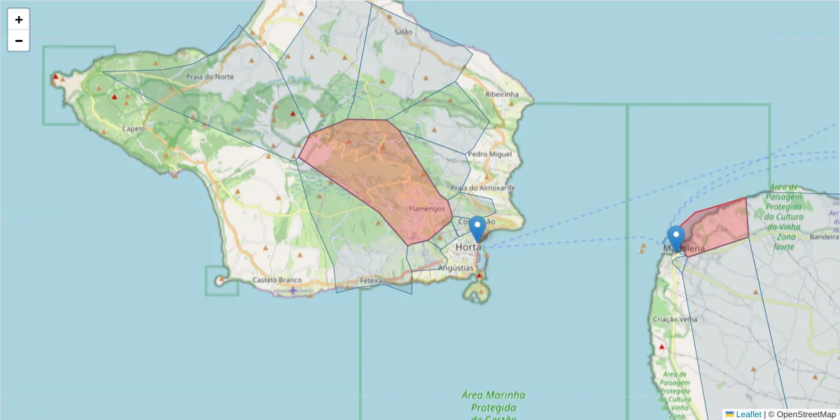 Mapa detalhado do código postal 9900-401 com limites, códigos postais vizinhos e agências dos correios