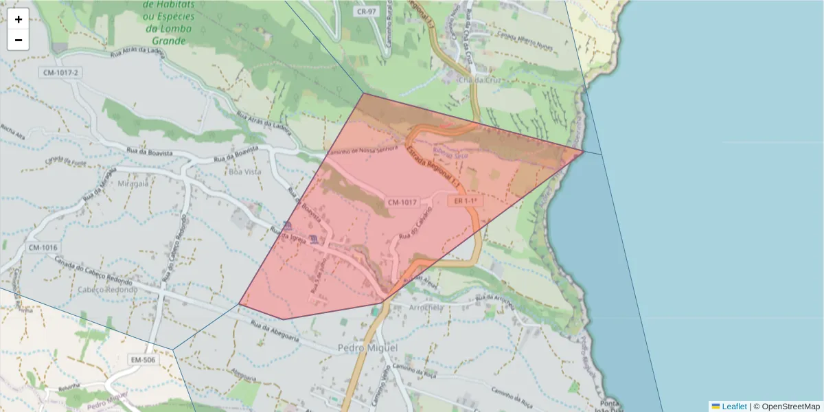 Mapa detalhado do código postal 9900-427 com limites, códigos postais vizinhos e agências dos correios