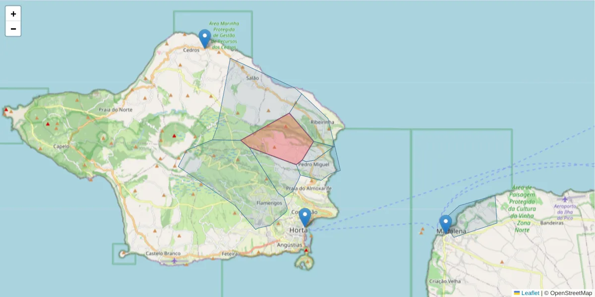 Mapa detalhado do código postal 9900-437 com limites, códigos postais vizinhos e agências dos correios