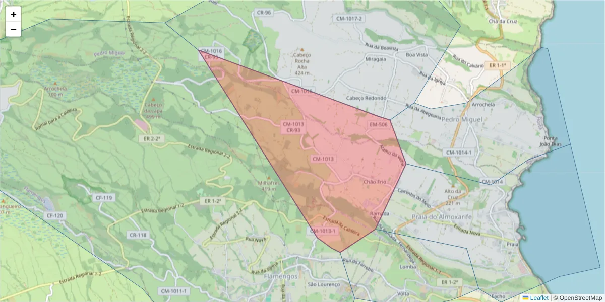 Mapa detalhado do código postal 9900-453 com limites, códigos postais vizinhos e agências dos correios