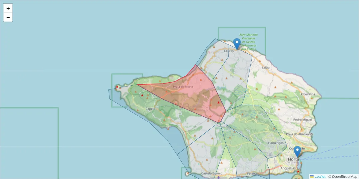 Mapa detalhado do código postal 9900-473 com limites, códigos postais vizinhos e agências dos correios