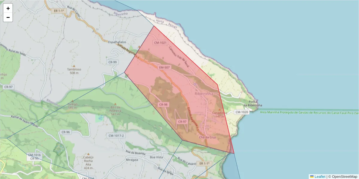 Mapa detalhado do código postal 9900-491 com limites, códigos postais vizinhos e agências dos correios