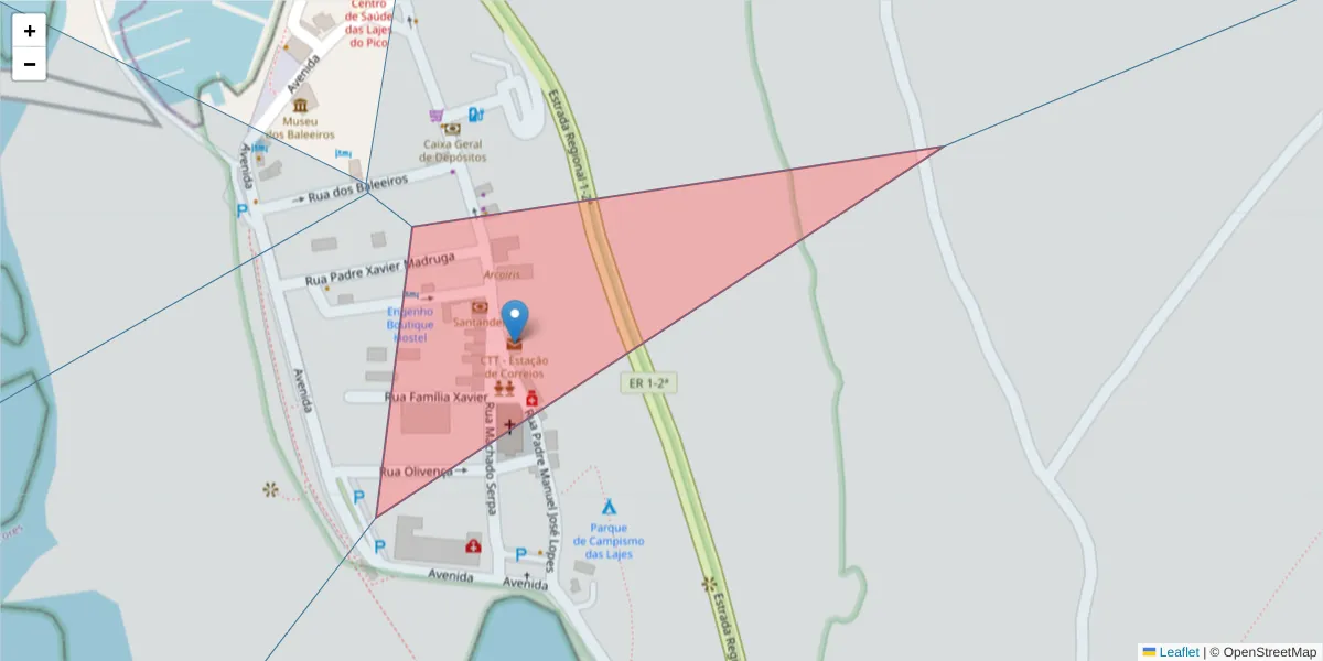 Mapa detalhado do código postal 9930-127 com limites, códigos postais vizinhos e agências dos correios