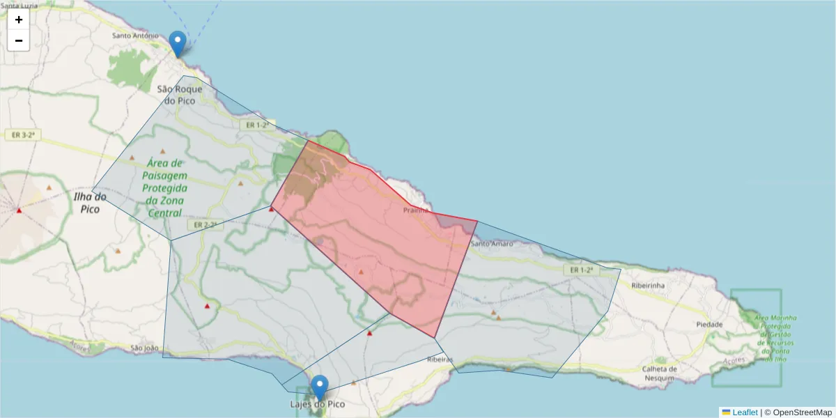 Mapa detalhado do código postal 9940-041 com limites, códigos postais vizinhos e agências dos correios