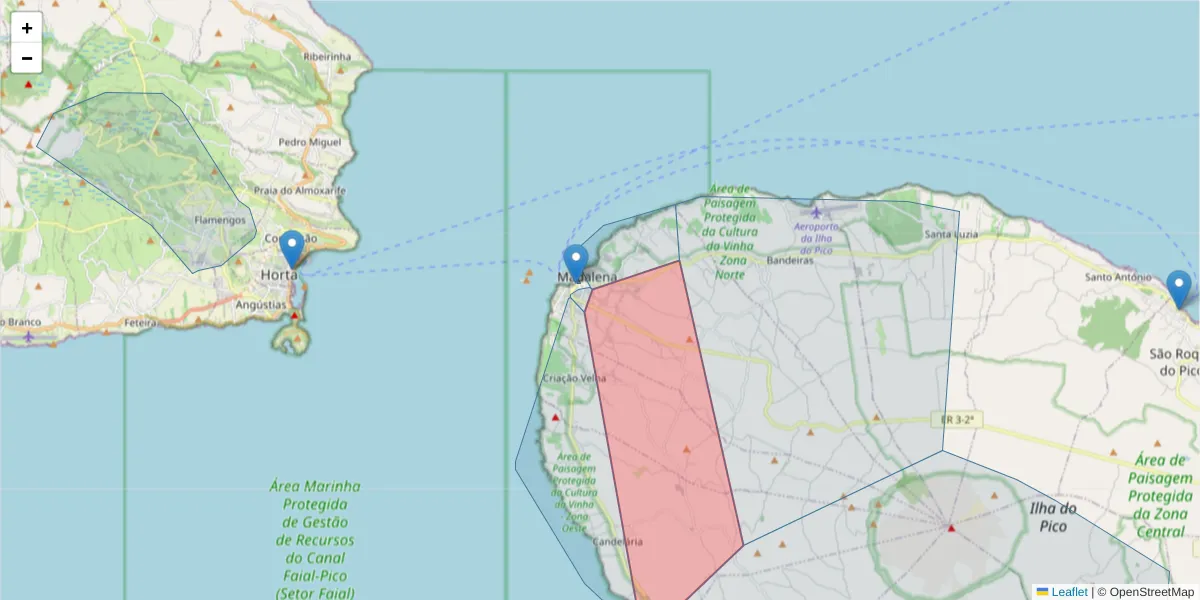 Mapa detalhado do código postal 9950-305 com limites, códigos postais vizinhos e agências dos correios
