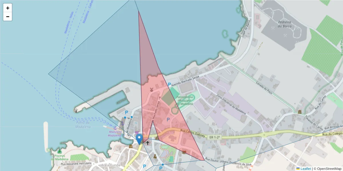 Mapa detalhado do código postal 9950-327 com limites, códigos postais vizinhos e agências dos correios