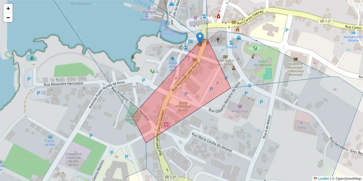 Mapa detalhado do código postal 9950-341 com limites, códigos postais vizinhos e agências dos correios