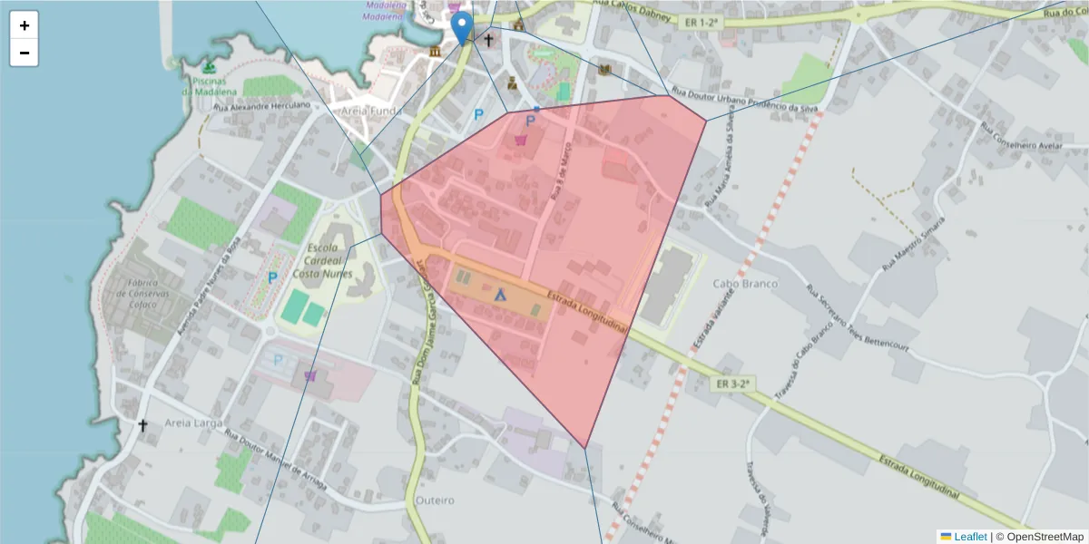 Mapa detalhado do código postal 9950-363 com limites, códigos postais vizinhos e agências dos correios