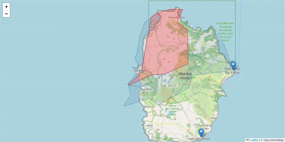 Mapa detalhado do código postal 9960-010 com limites, códigos postais vizinhos e agências dos correios