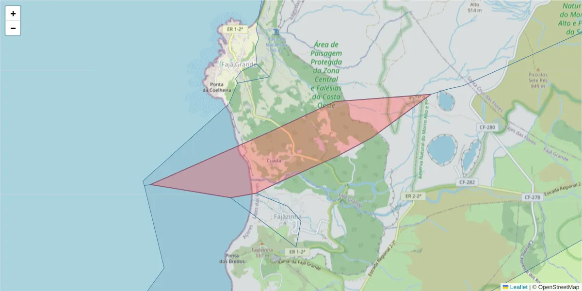 Mapa detalhado do código postal 9960-070 com limites, códigos postais vizinhos e agências dos correios