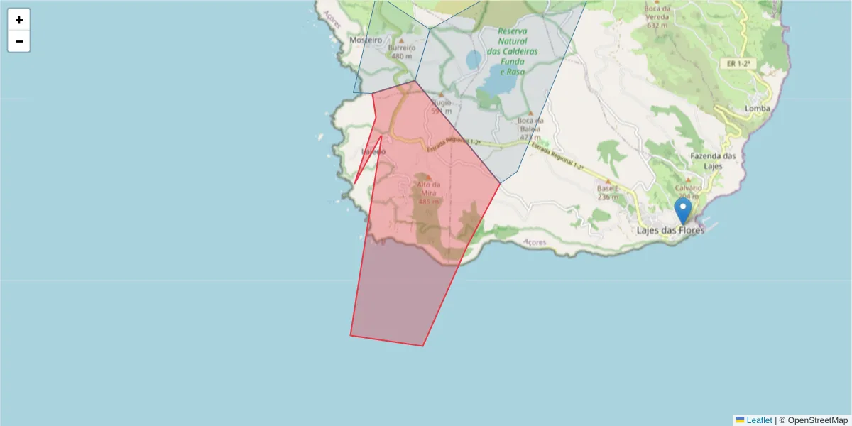 Mapa detalhado do código postal 9960-360 com limites, códigos postais vizinhos e agências dos correios