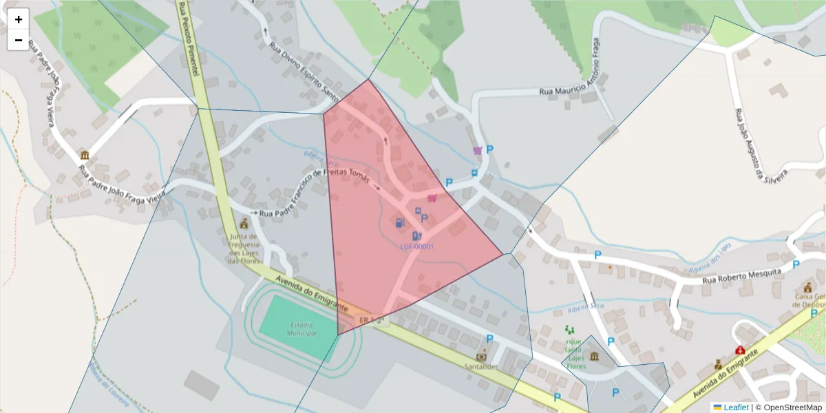 Mapa detalhado do código postal 9960-410 com limites, códigos postais vizinhos e agências dos correios