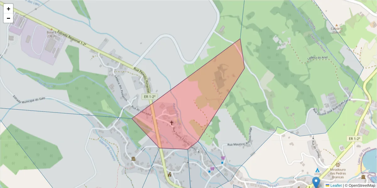 Mapa detalhado do código postal 9960-437 com limites, códigos postais vizinhos e agências dos correios