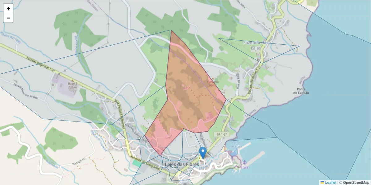 Mapa detalhado do código postal 9960-441 com limites, códigos postais vizinhos e agências dos correios