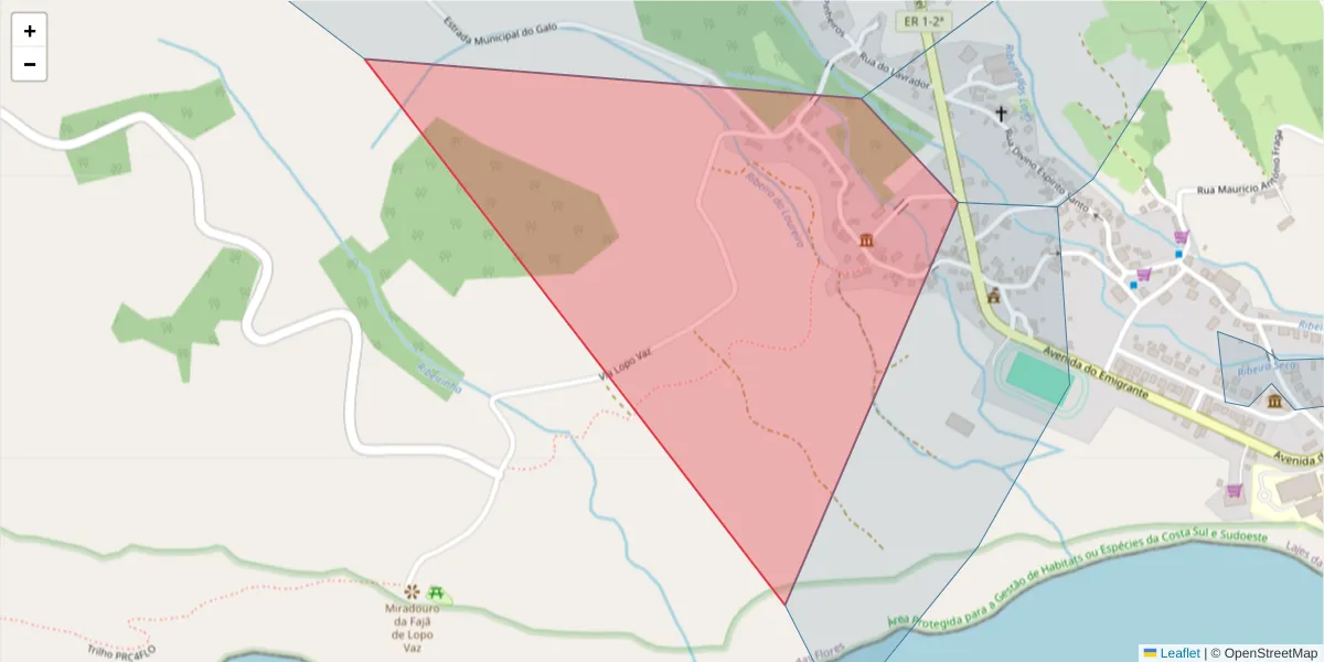Mapa detalhado do código postal 9960-476 com limites, códigos postais vizinhos e agências dos correios